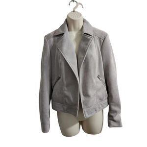 PHILOSOPHY Gray Faux Leather Notched Lapel Jacket Size S